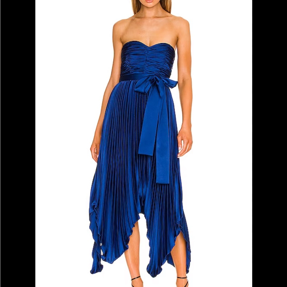 AMUR Khloe Sweetheart Midi Dress in Muted Navy